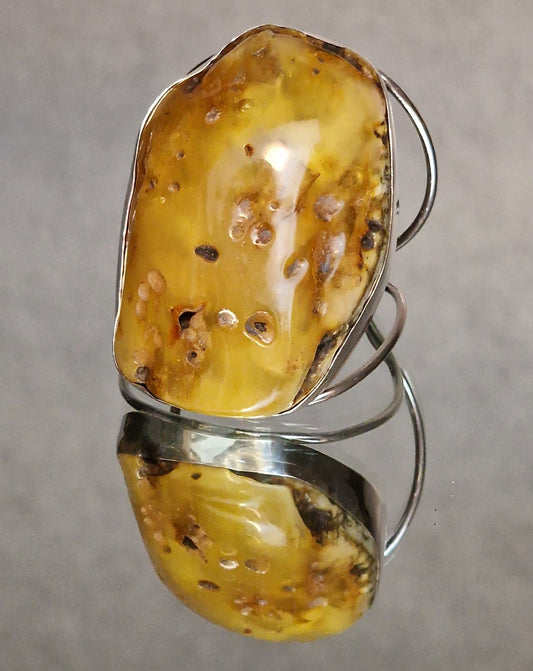 Giant Unique Amber Silver Bracelet