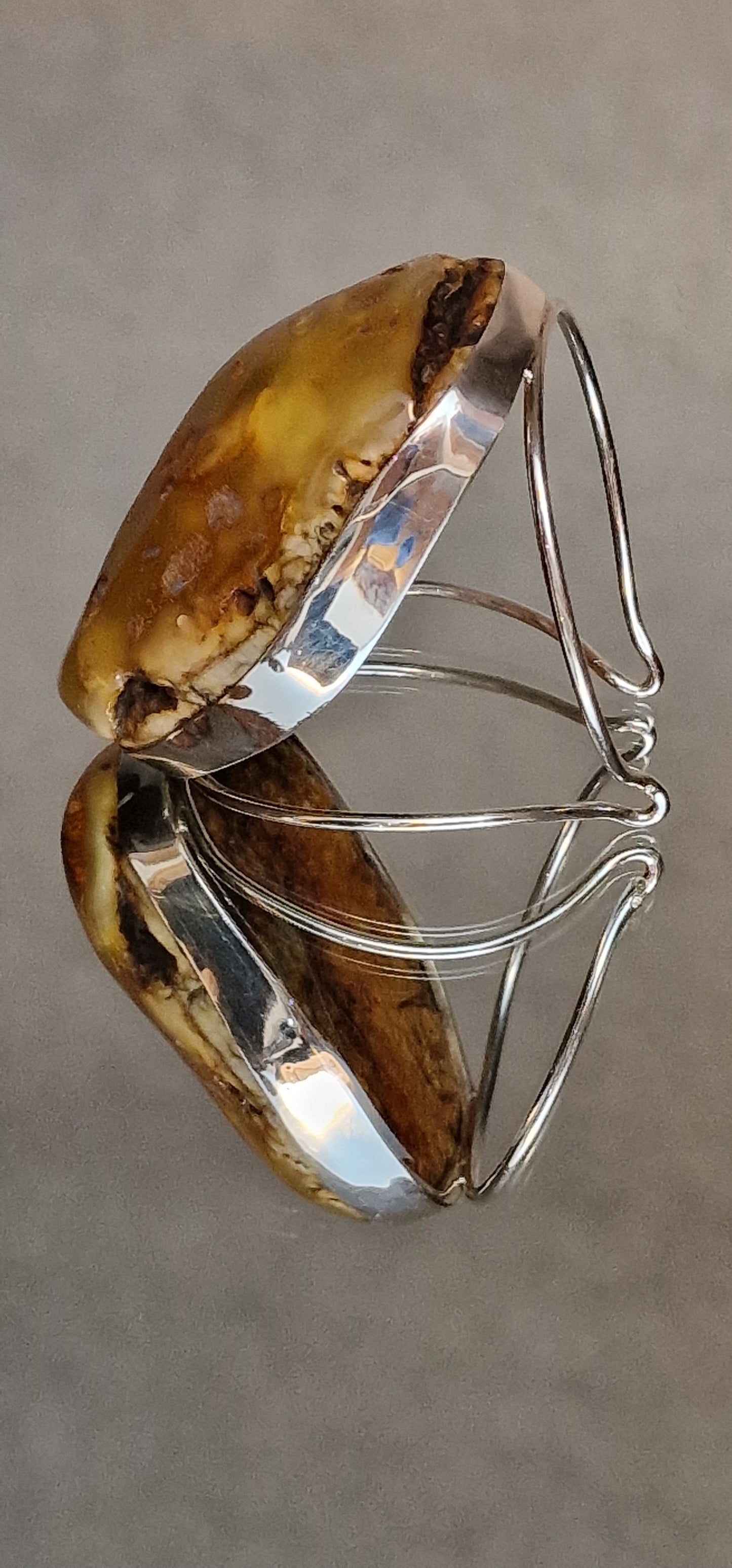 Giant Unique Amber Silver Bracelet