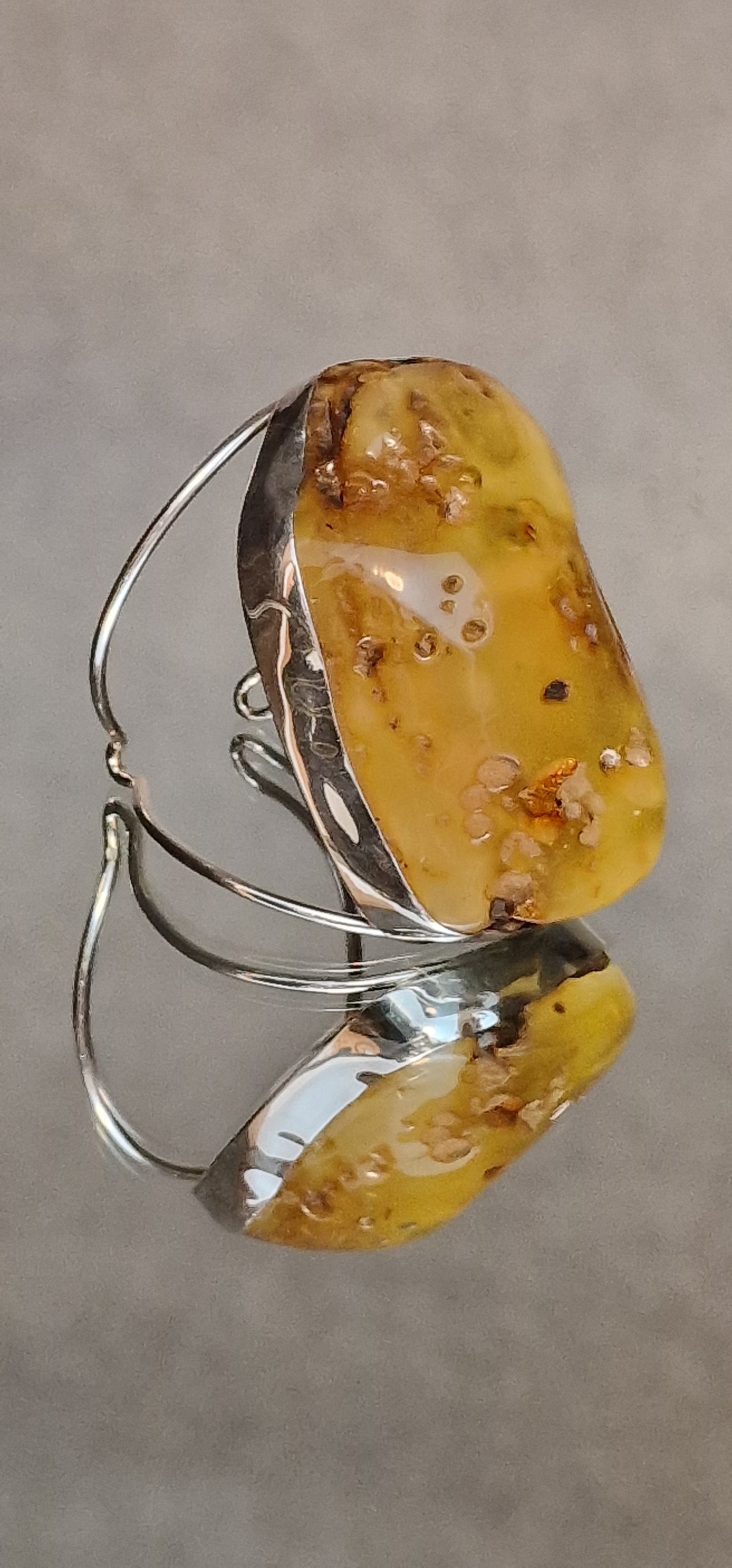 Giant Unique Amber Silver Bracelet