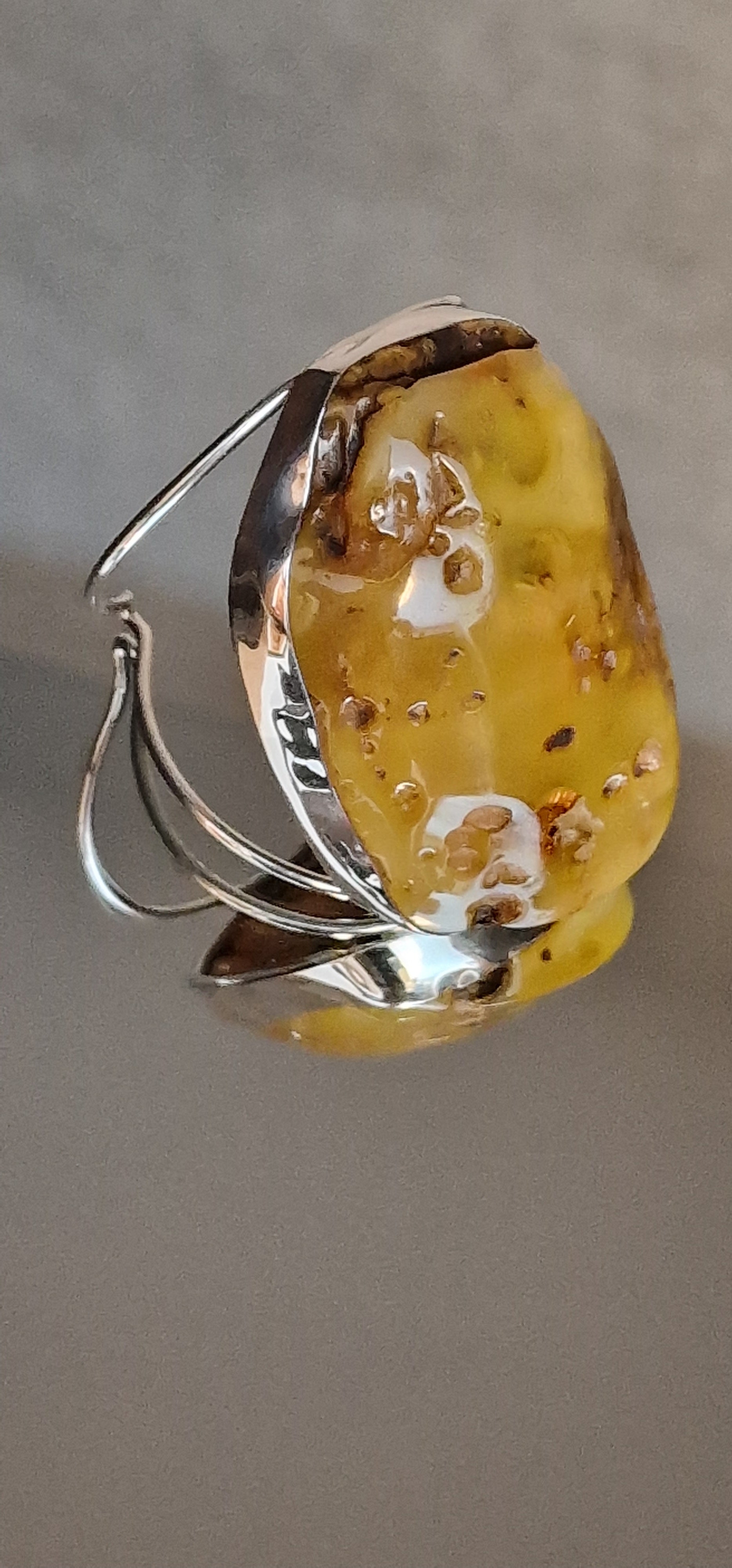 Giant Unique Amber Silver Bracelet