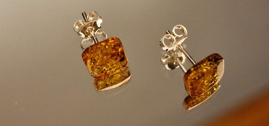 Honey Square Amber Earrings