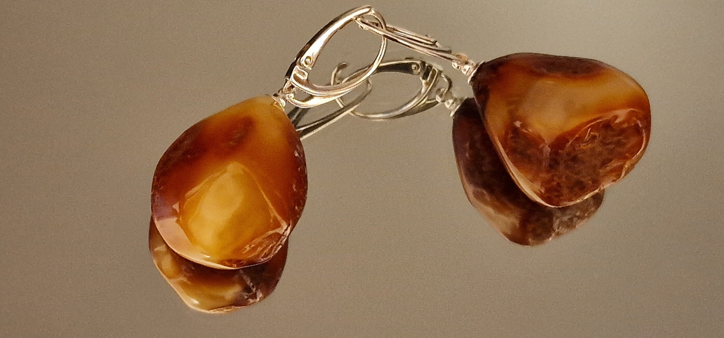 Honey Brown Barrels  Amber Earrings