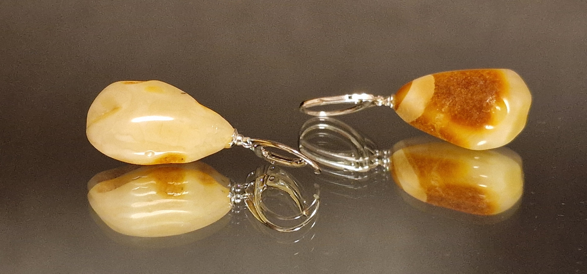 Milky Yellow Bell-Shaped Amber Earrings