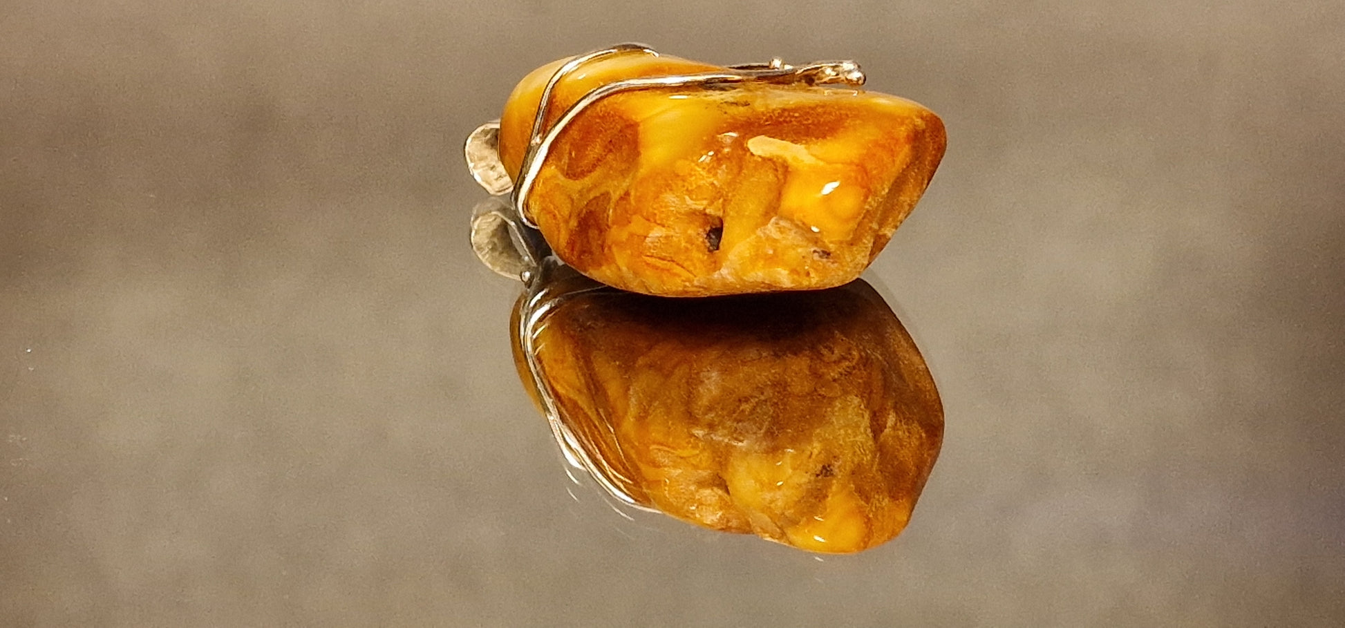 Unique Chalk Milky-Honey Amber Pendant "Beaty in a Cage"