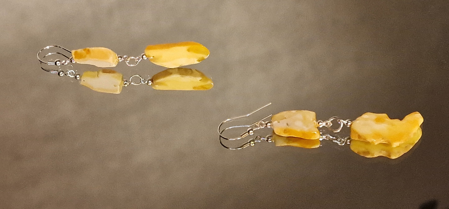 Long Milky, Chalk Geometric Amber Earings