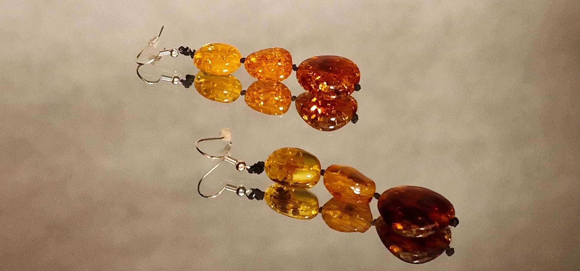 Natural Three Beads Amber Earrings