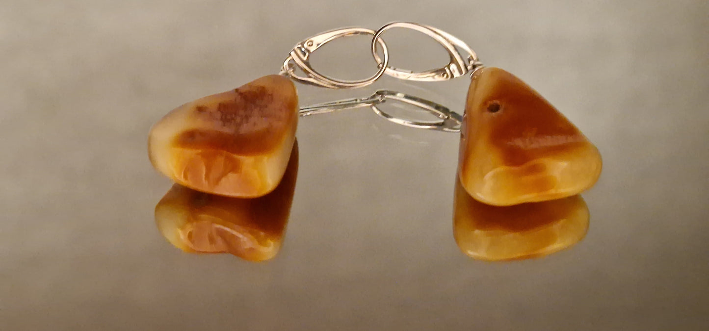 Milky Yellow Triangular Amber Earrings