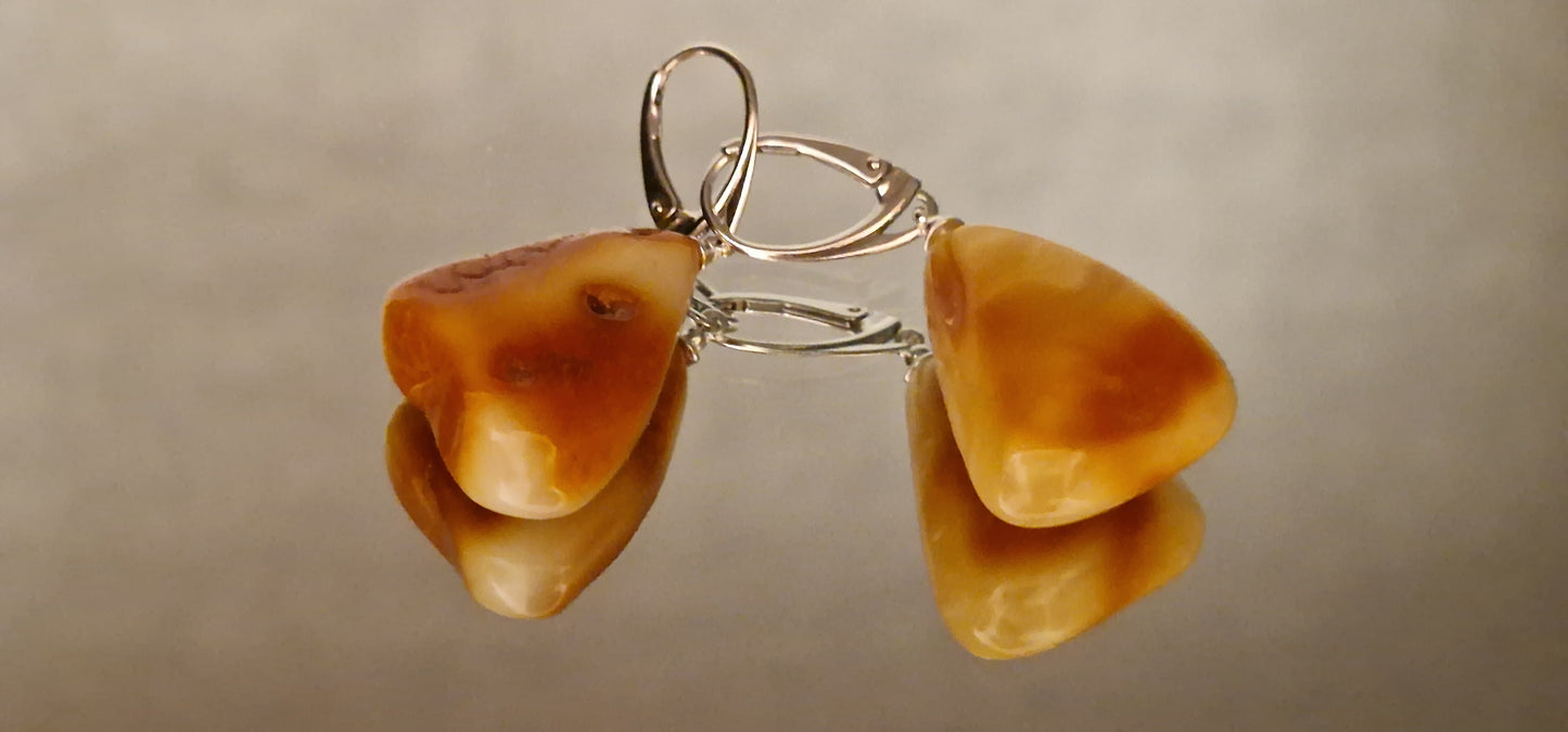 Milky Yellow Triangular Amber Earrings