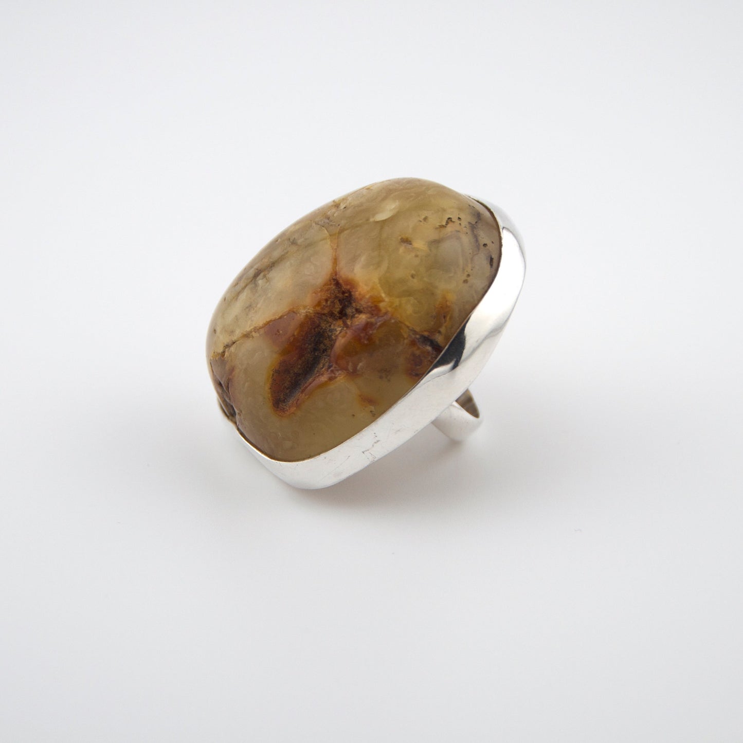 Natural Baltic Amber Stone Slightly polished with visible bark Foggy mixed White-Green-Brown inclusions Stone Size 5cm x 6cm Size adjustment Handmade